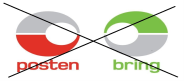 Posten- og Bring-logo med kryss over: varen sendes ikke med Posten eller Bring