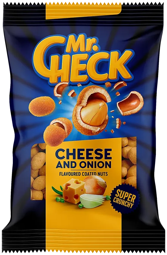 Sprø belagte peanøtter med løk og ost smalk Mr.Check, 150g