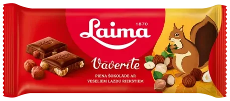 LAIMA "Vaverite" melkesjokolade med hele hasselnøtter, 90g