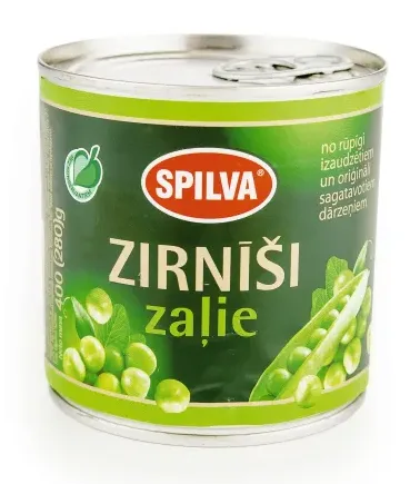 Erter hermetiske grønn i lake uten konserveringsmidler SPILVA, 400g
