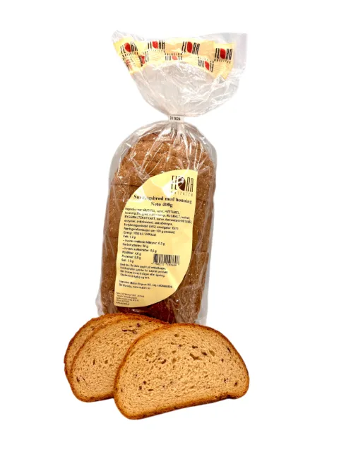 Håndlaget Sursøtt brød med honning Flora, 400g