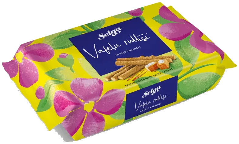 Vafelruller med salt karamellkremfyll SELGA, 144g