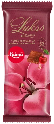 LAIMA mørk sjokolade med kirsebær og knuste mandler, 90g