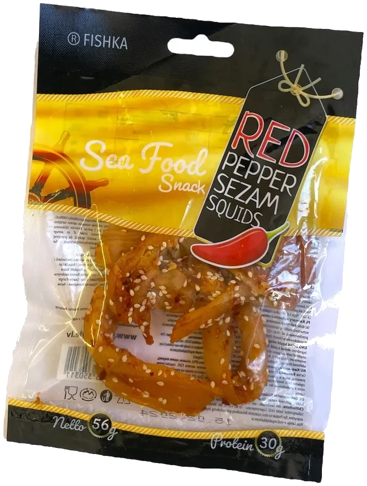 Rød pepper sesam blekksprut tørket Fishka, 56g