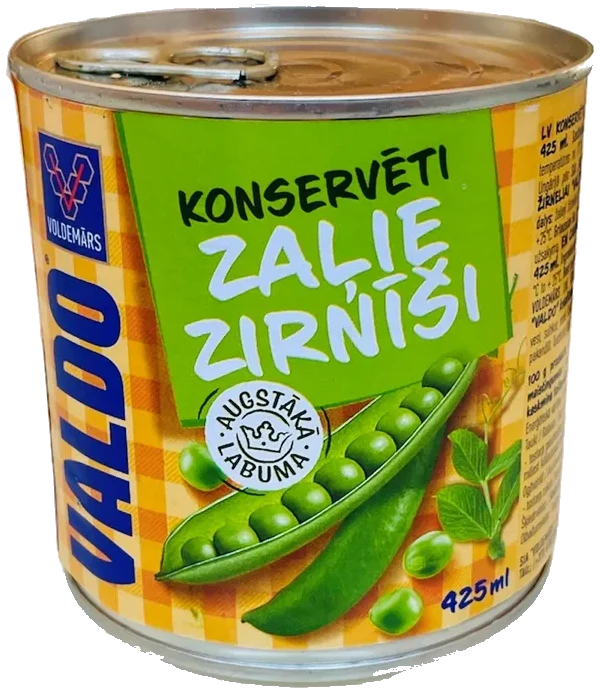Erter hermetiske grønn i lake uten konserveringsmidler VALDO, 400g