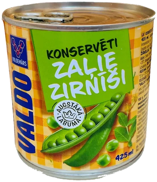 Erter hermetiske grønn i lake uten konserveringsmidler VALDO, 400g