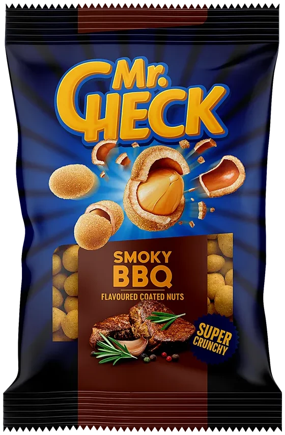 Sprø belagte peanøtter med BBQ smak Mr.Check, 150g