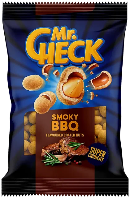Sprø belagte peanøtter med BBQ smak Mr.Check, 150g