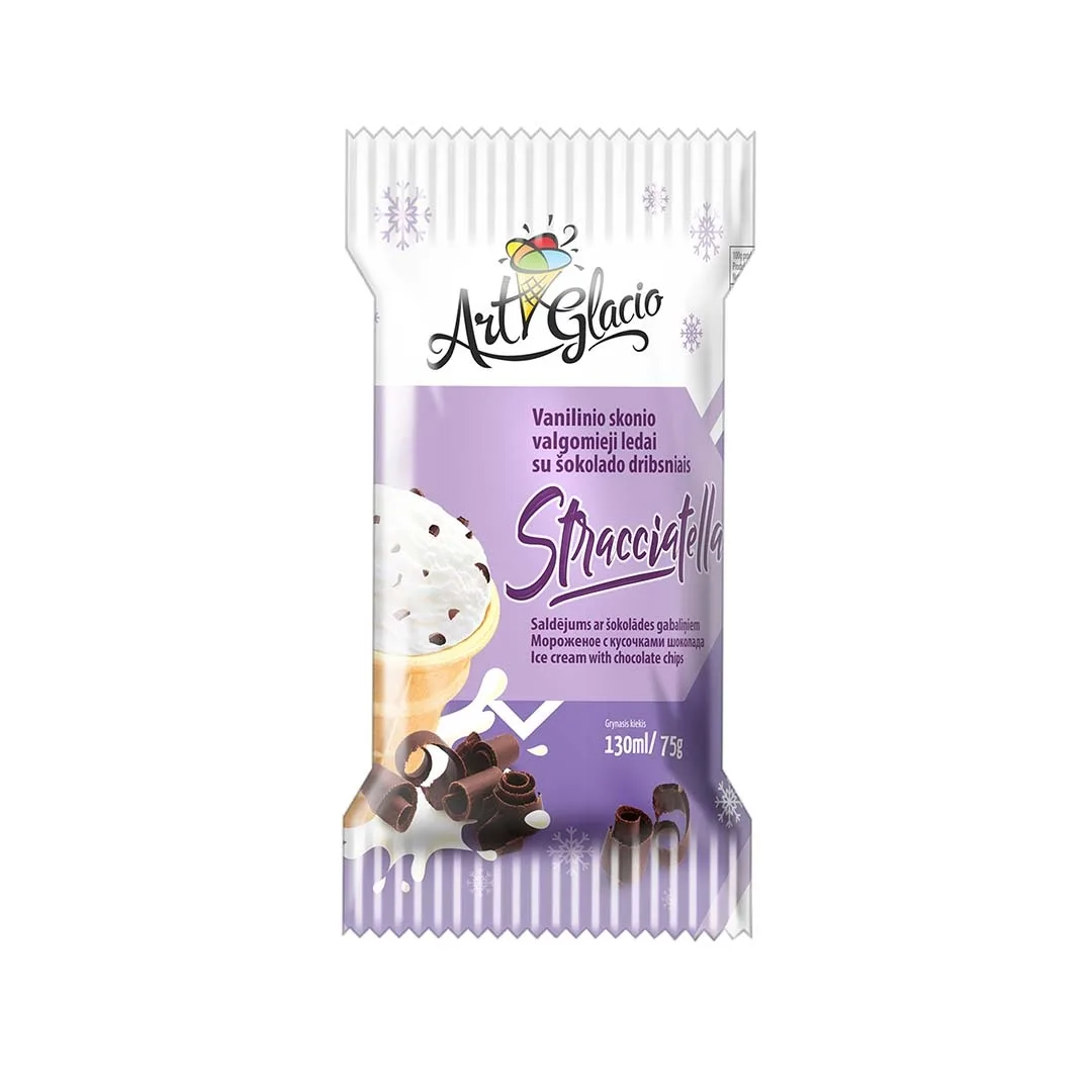 Vanilje iskrem med sjokolade bitter "Art Glacio" i vaffelkopp 75g