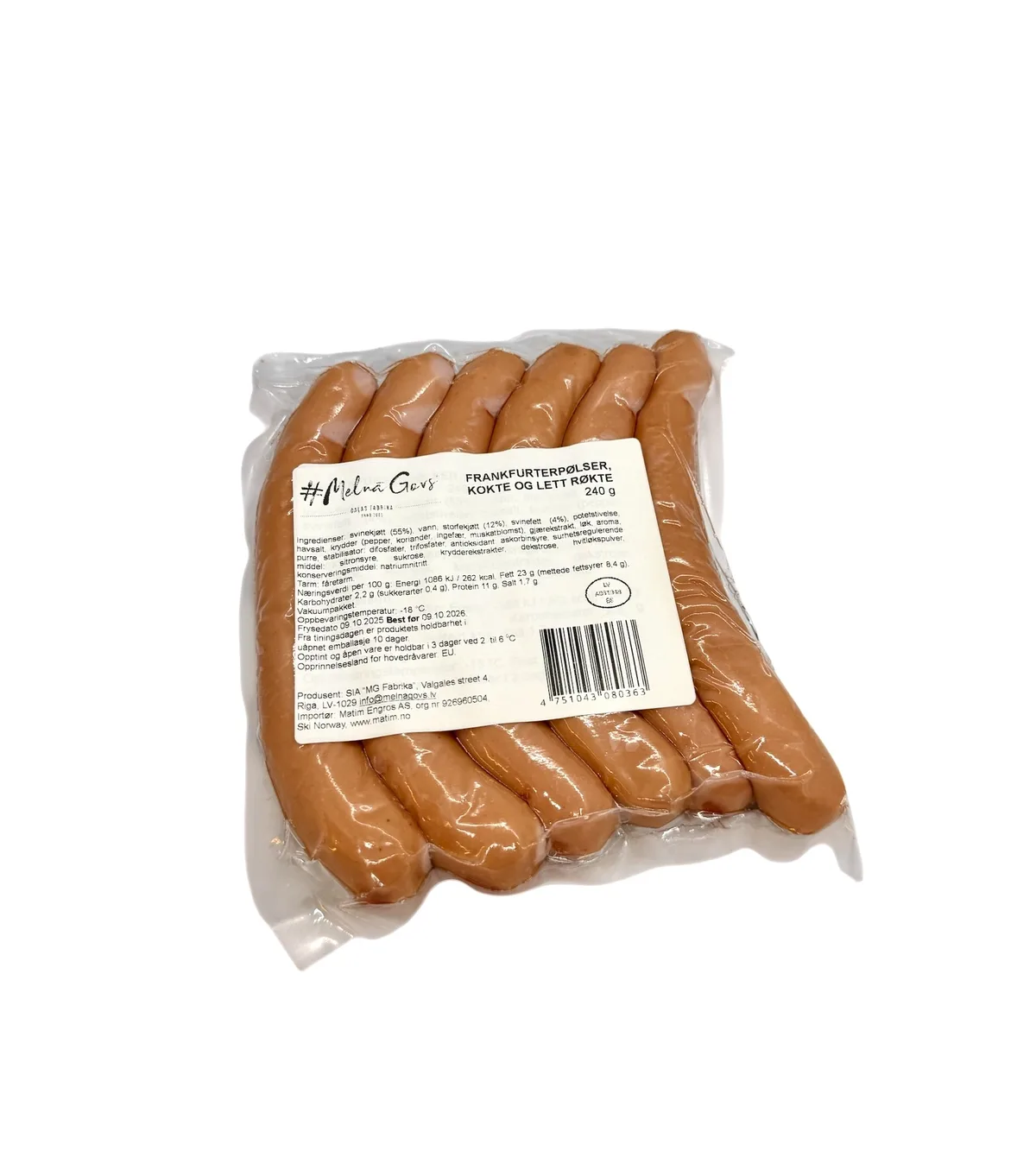 Frankfurterpølser, kokte og lett røkte 240g