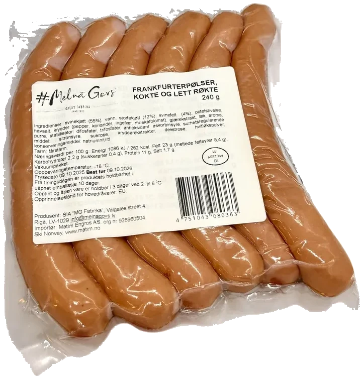 Frankfurterpølser, kokte og lett røkte 240g