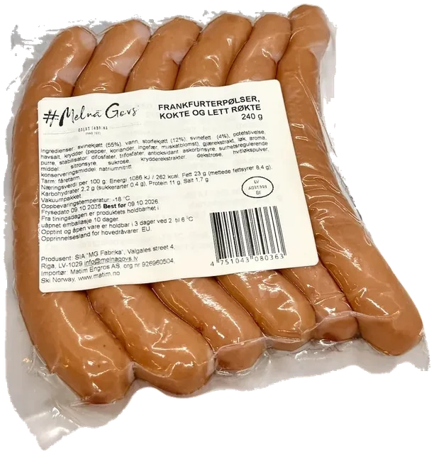 Frankfurterpølser, kokte og lett røkte 240g