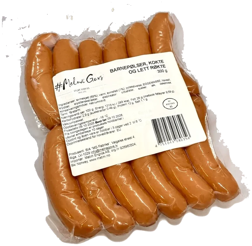 Barnepølser, kokte og lett røkte 300g