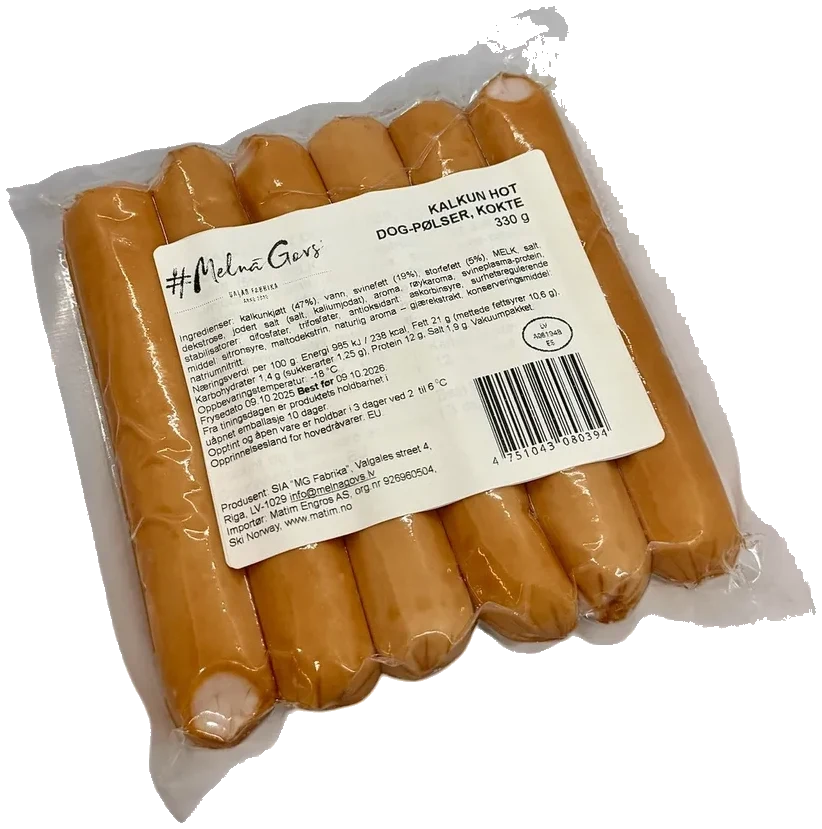 Kalkun hot dog-pølser, kokte, 330g