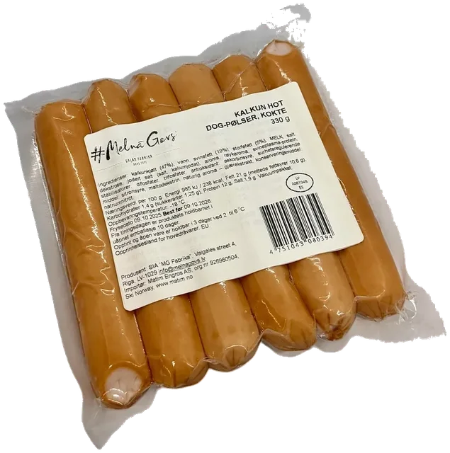 Kalkun hot dog-pølser, kokte, 330g