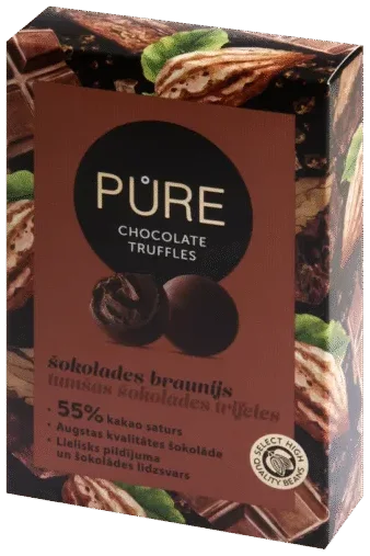 Mørk sjokoladetrøfler med sjokoladebrowniekremfyll PURE 148g