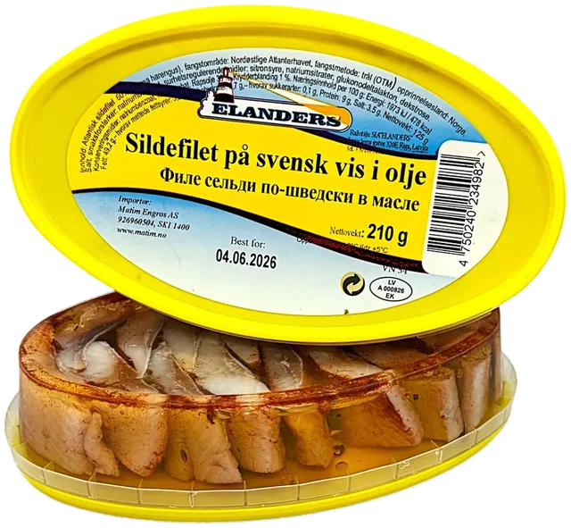 Sildefilet marrinade på svensk i olje Elanders 210g