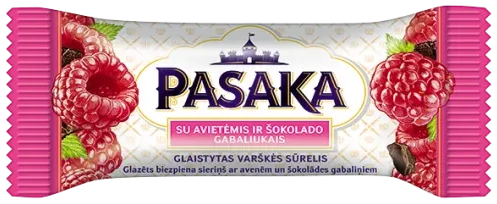 Glasert ostemasse med bringebær i hvit sjokolade PASAKA, 40g
